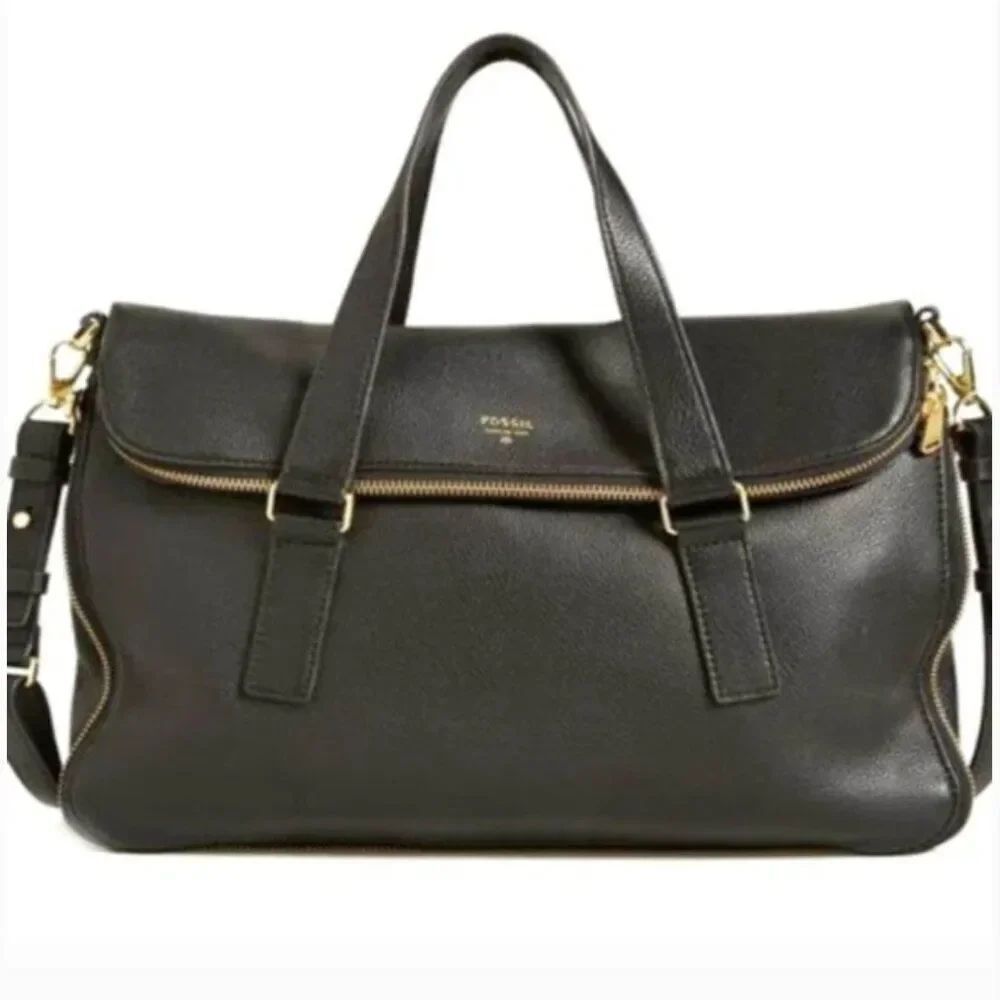 Fossil Preston Pebbled Leather Foldover Expandable Satchel Crossbody Bag👜✨